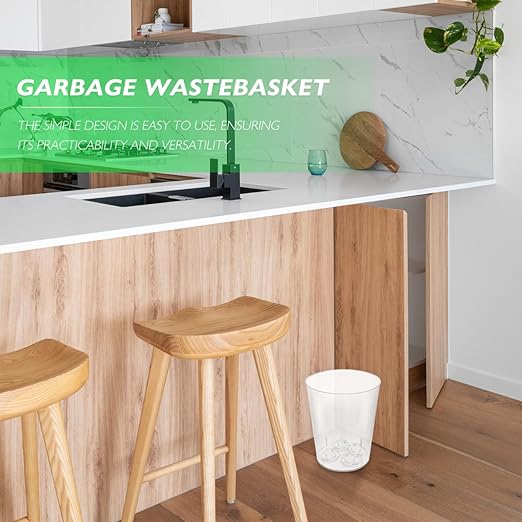 Cabilock Transparent Plastic Wastebasket for Home and Office Lightweight Compact Garbage Recycling Container Simple Stylish Trash Can for Living Bedroom Kitchen Use