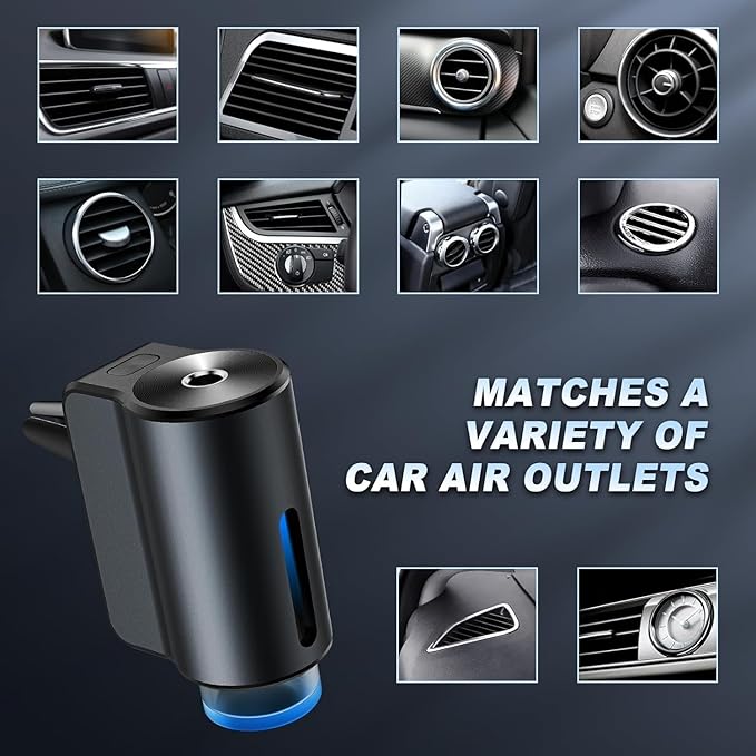 Smart Car Air Freshener DiffuserCar Diffuser With Three AdjustableRechargeable Car Diffusers with Essential Oils(Diffuser+3pcs Oils) Grey&ampBlack
