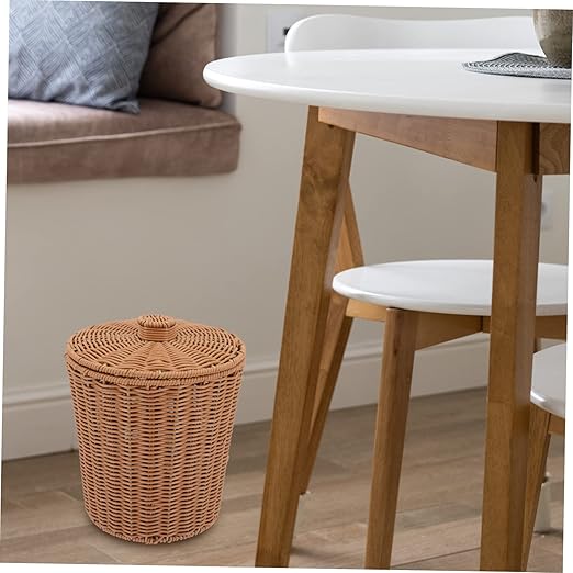 CHILDWEET Bedroom Trash Can Decorative Elegant Wicker Storage Basket Small Size Easy to Room Bathroom