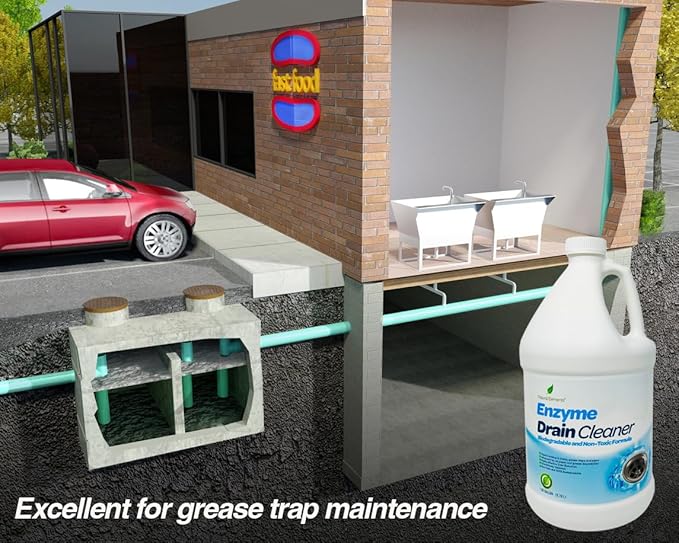 Natural Elements Enzyme Drain Cleaner | Digest Grease Fats and Paper Buildup in Drains Septic Tanks Grease Traps Pipes (1 Gallon)