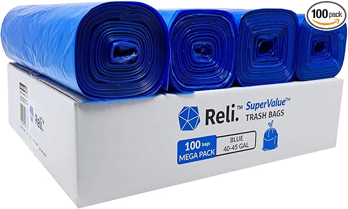 Reli. SuperValue 40-45 Gallon Recycling Bags | 100 Count | Blue Trash Bags