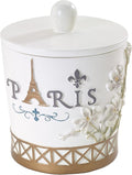 Avanti Linens - Covered Jar Hand Painted Resin Countertop Accessories Chic Bathroom Decor (Paris Botanique Collection)