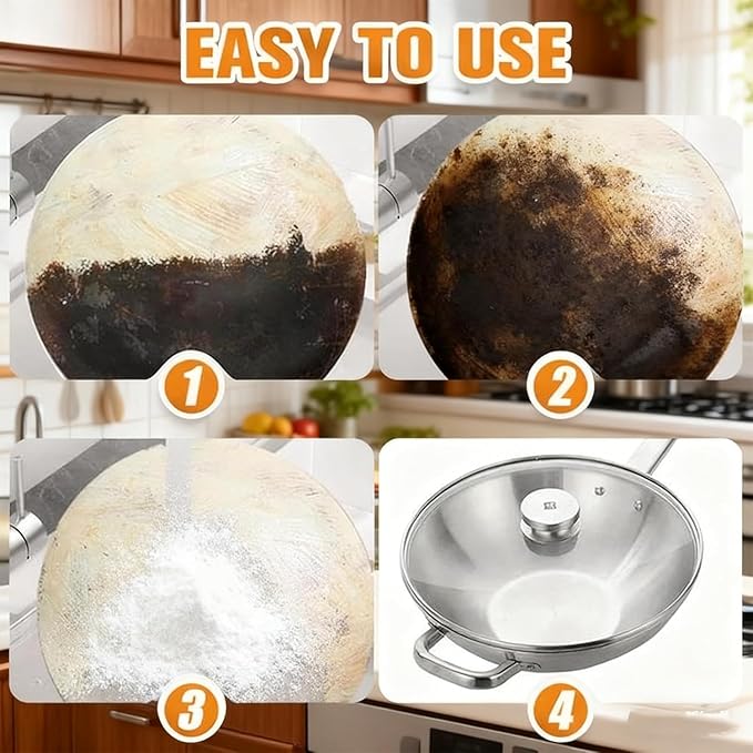 Powerful Burnt Residue Remover Paste for Cookware Stainless Steel Scratch Remover Black Cleaning Film for Pot Bottom Pan Cleaner for All Cookware Material Surface-Friendly and Scratch-Free (2pcs)