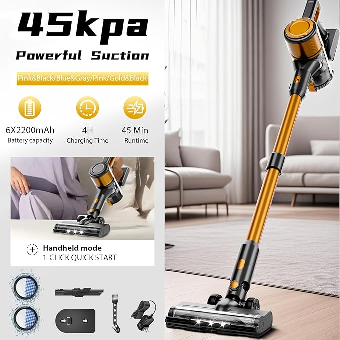 KIKETECH Cordless Vacuum Cleaner Stick Vacuum Cleaners for Home Lightweight Vacuum for Pet Hair/Carpet/Floor