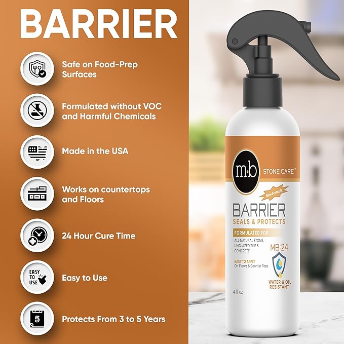 MB Stone Care Sample Kit - MB-11 Marble Etch Remover for Light to Neutral Colored Calcite Based Stone GT-1 Green Thing MB-24 Barrier Sealer Finito Finishing Spray Microfiber Towels