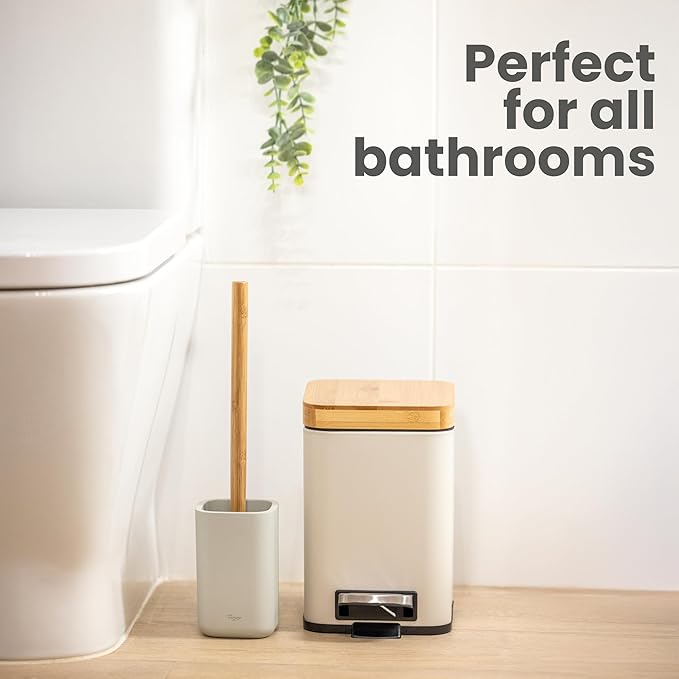 Vigar Zense Toilet Brush and Holder Set Toilet Bowl Brush with Polyresin Stone Holder Bathroom Sets for Bathroom Decor and Accessories Light Gray