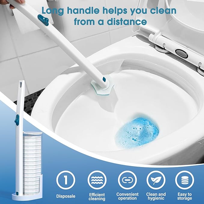Disposable Toilet Brush with 48 PCS Refills Disposables Toilets Cleaning System with Handle Storage Caddy and 48Toilet Bowl Refill Heads for Bathroom Cleaning