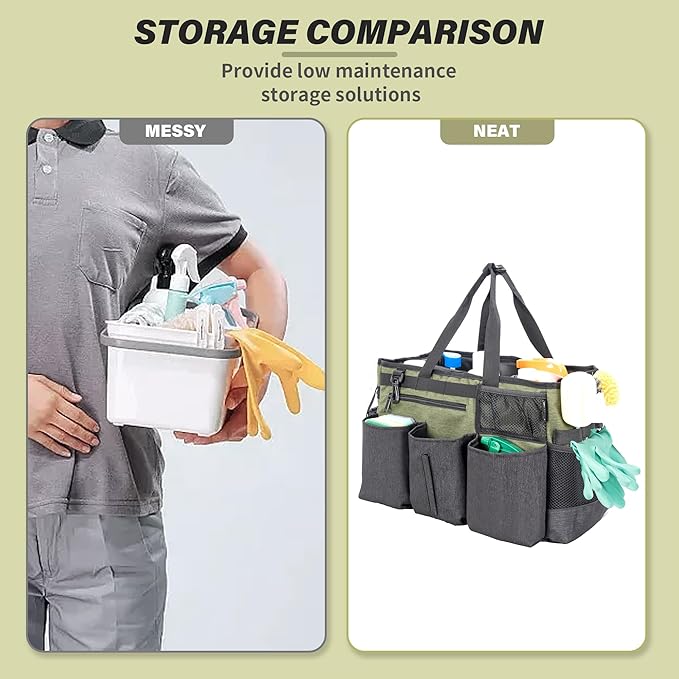Wearable Cleaning Caddy Bag for Cleaning SuppliesLarge Capacity Cleaning Organizer Green