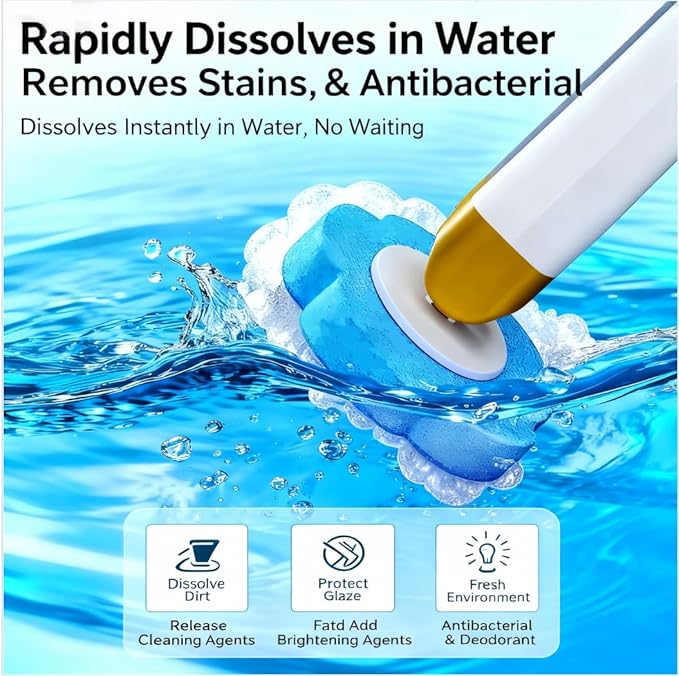 Disposable Toilet Brush and Base Set (Including 48 Replacement Heads and Base) - Wall-Mounted Design with Ergonomic Grip for Bathrooms Toilets and RVs.