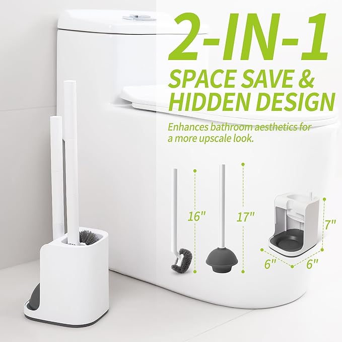 Toilet Brush and Plunger Set Hidden S-Shaped Toilet Brush Plunger Combo 2 Pack Perfect for Homes Apartments &amp Bathrooms
