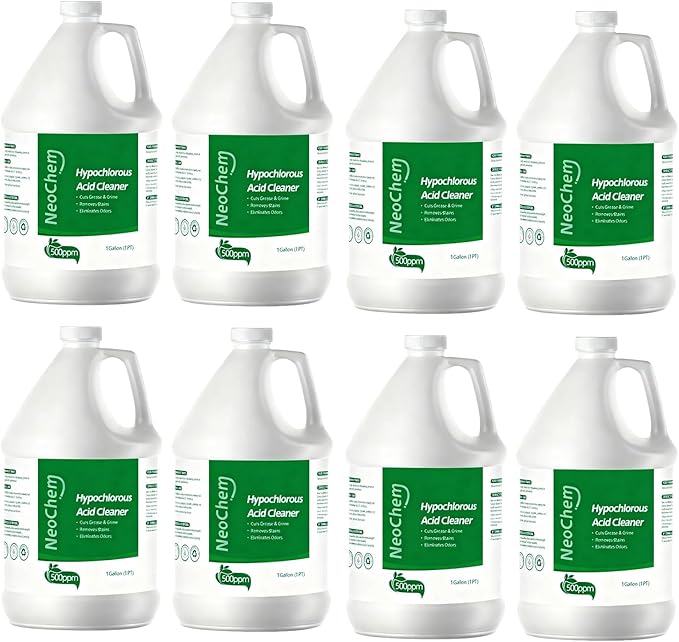 Hypochlorous Acid Spray For Cleaning 500ppm Hypochlorous AcidCuts Grease Removes Stains Eliminates Odors - No Rinse No Harsh Fumes Biodegradable (1Gallon*8)