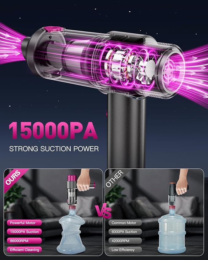 EYYA Handheld Cordless Car Vacuum Cleaner 4-in-1 Portable Mini Car Vacuum Cleaner 15000PA High Power &amp Air Duster with LED Light for Home Office