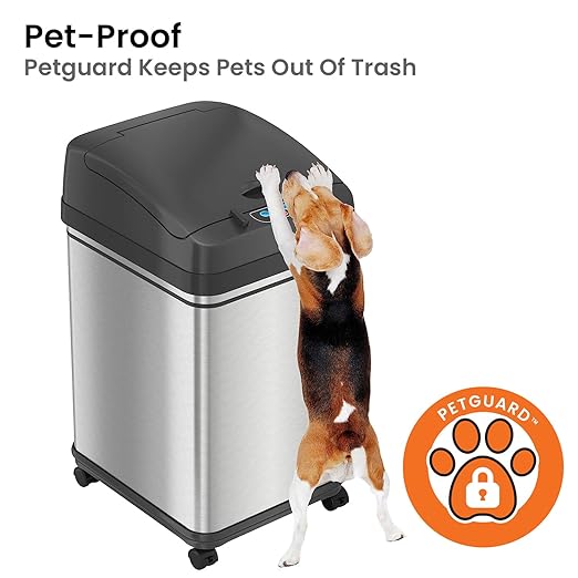 iTouchless 8 Gallon Pet-Proof Sensor Trash Can with AbsorbX Odor Control System Stainless Steel Kitchen Garbage Bin Prevents Dogs and Cats Getting in Battery or AC Adapter Power (Both not Included)