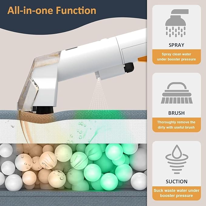 Carpet Cleaner Handheld Sofa Carpet Cleaner Wash Spot Cleaner with 2 Brush Head 15KPA Deep Cleaning for Stain Car Upholstery Sofa