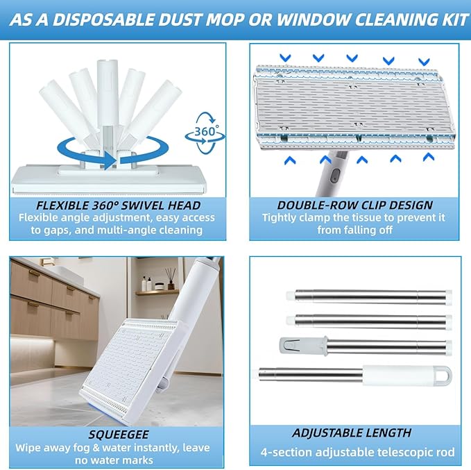 Mini Mop - Instant Touch-Free Cloth Change Convenient Cloth Changing Mini Mop with Locking Head Lazy Zero Touch Mini Mops Wet and Dry for Kitchen House