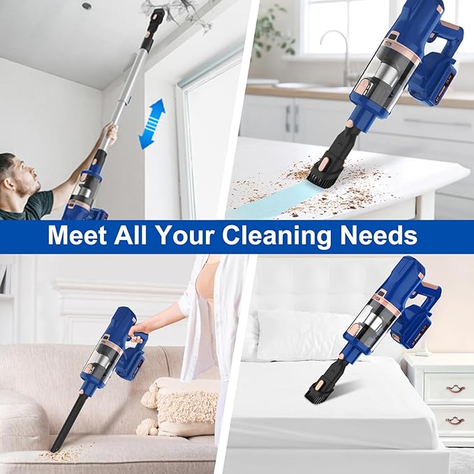 Cordless Vacuum Cleaner for Home 45Kpa 300W 60Mins Stick Vacuum Cleaner with Touch Screen 8-in-1 Rechargeable Battery Cordless Vacuum LED Lightweight Vacuum for Pet Hair Carpet Hardwood Floors