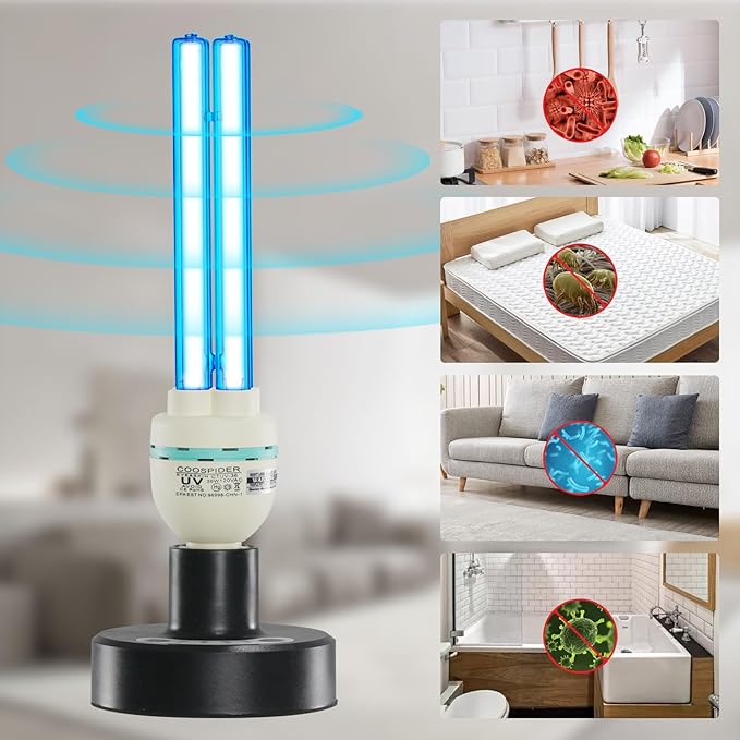 36Watts UV Sanitizer Lamp with Remote Control Powerful UVC Light with E26 Base for Basement/Bedroom/Kitchen/Office/Storehouse/Car 3-Gear Timer 110V Ozone Free