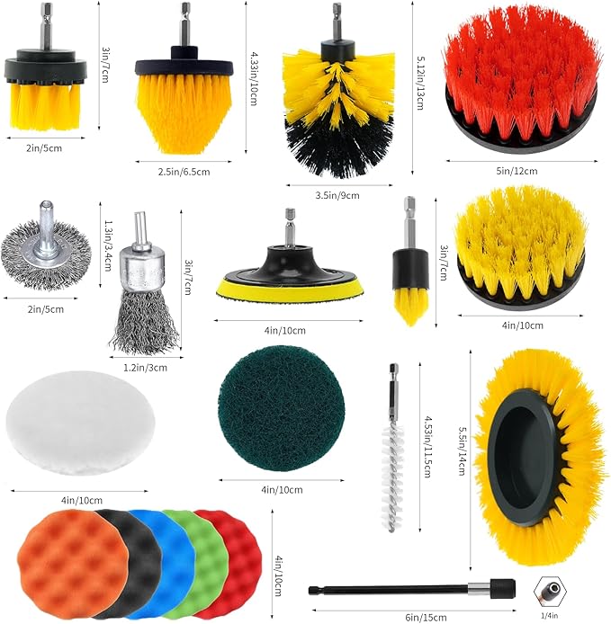 48 Pcs Drill Brush Attachments Set Scrub Pads &amp Sponge &amp Wire Brush for Drill Power Scrubber Brush with Extend Long Attachment Drill Scrubber Brush Kit for Bathroom Floor Car Grout