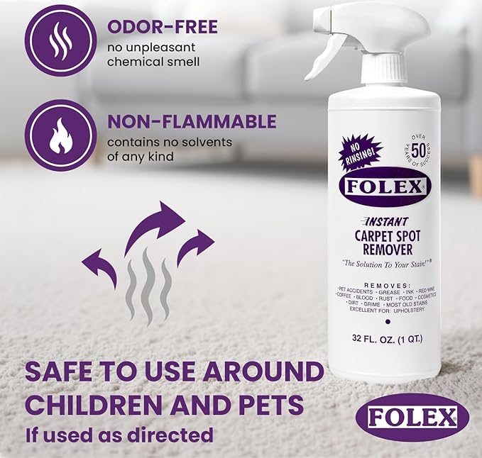 FOLEX 32 oz Instant Carpet Spot Remover Carpet Cleaner with Reusable Cleaning Cloth - Removes Pet Accidents Grease Red Wine and More (1 Pack + Refill)