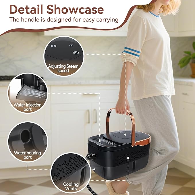 Handheld Steam Cleaner with 1.32 Quarts Tank &amp 15s fast Heat-Up 13 Attachments.Portable High Pressuer Hand Held Stemer for homeKitchen Bathroom Windows and Floors.Steamer for Cleaning