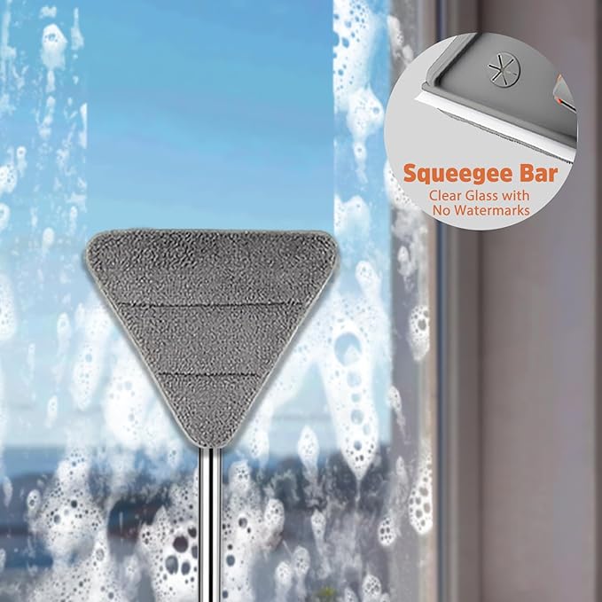 Wall Cleaner Mop with 94 Long Handle 2-in-1 Triangle &amp Rectangle Head with Squeegee 10 Washable Pads Baseboard Cleaner Tool for Walls Scrubber Ceilings Windows Glass Fans Doors Corners