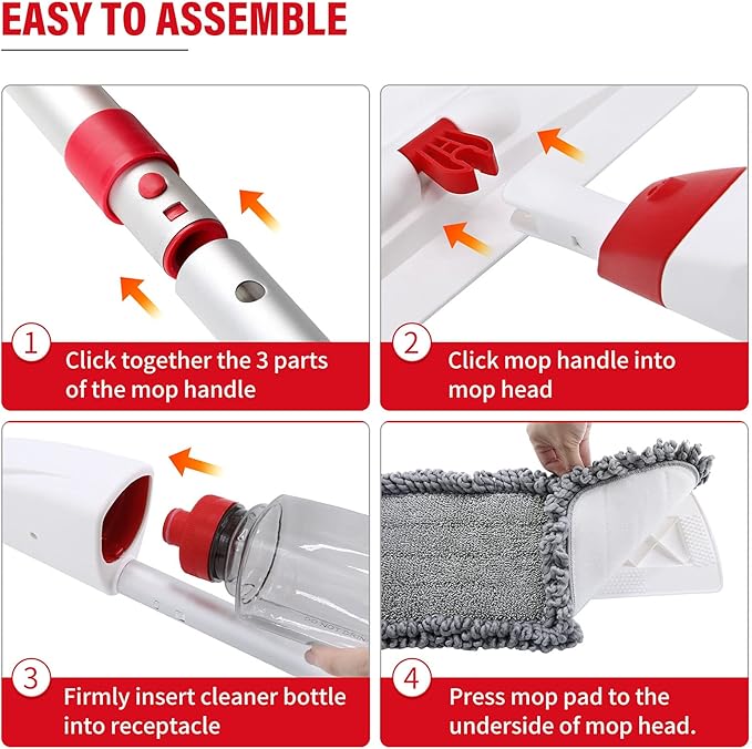 Spray Mops for Floor Cleaning Microfiber Spray Cleaning Mop Kit with 3 Reusable Washable Pads 700ML Refillable Bottle and Scrubber Flat Mop with 360 Degree Swivel Head for Hardwood Laminate (Grey)