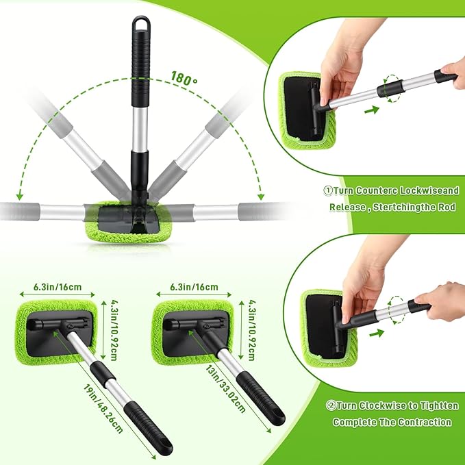 7 Pcs Windshield Car Squeegee and Collapsible Washing Bucket Combo Set 2 in 1 Squeegee Window Cleaner with Long Handle Car Interior Glass Cleaning Tool Reusable Pads Towel Spray Bottle