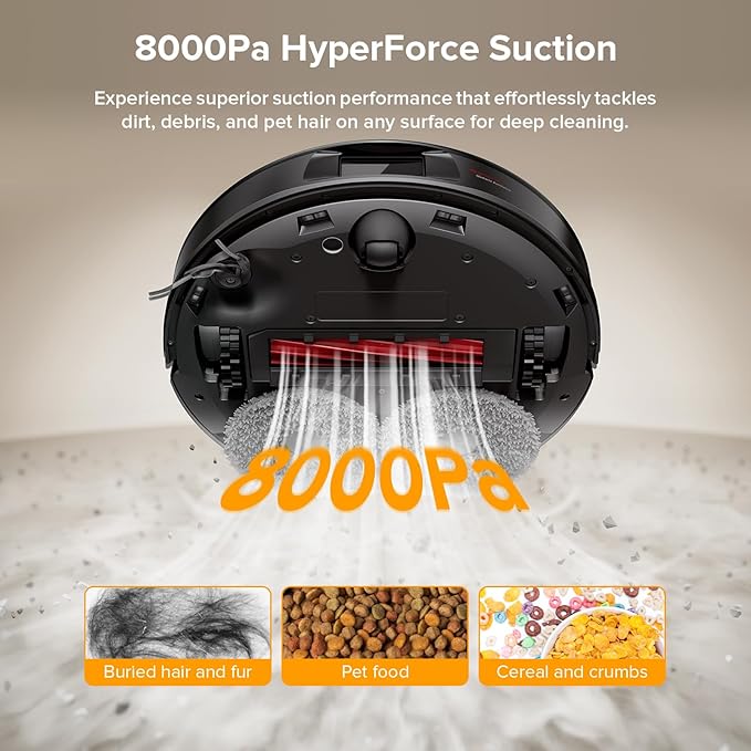 roborock Qrevo Series Robot Vacuum and Mop 8000Pa Suction Upgraded from Qrevo S Anti-Tangle Brushes Smart Obstacle Avoidance Auto Mop Washing All-in-One Dock 200RPM Spinning Mops Black(QV 35A)