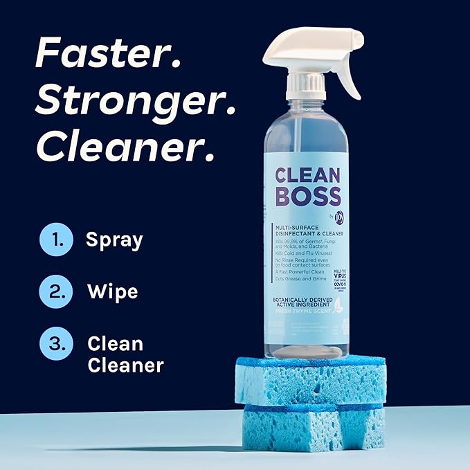 CleanBoss Eat Cleaner Triple-Action Fruit &amp Veggie Wash (12 oz Pack of 3) Botanical Disinfectant Multi-Surface Cleaner (24 oz Pack of 2)