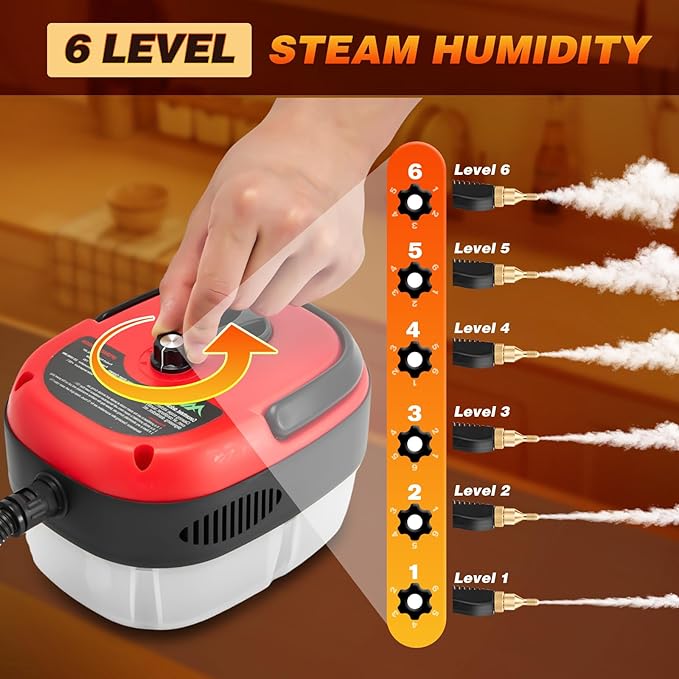 2500W Handheld Steam Cleaner 10S Rapid Heating Steamer with 6 Adjustable Levels 36oz Large Capacity Water Tank Portable High-Power Steam Cleaner for Home Kitchen Bathroom Floor Car