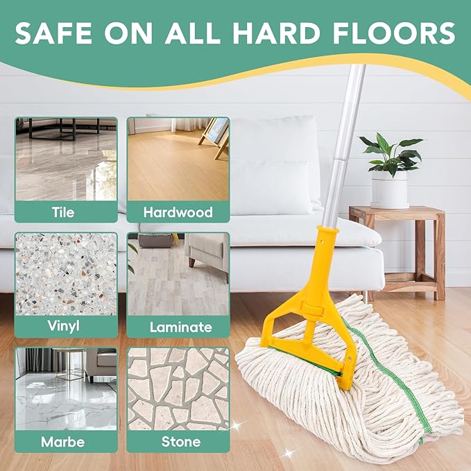 6 Pack Commercial Mop Head Replacement – Heavy Duty Mop Head for General and Floor Cleaning | Industrial Wet Mops | Washable Refill Reusable Looped End Mopheads | Hardwood Concrete（White）
