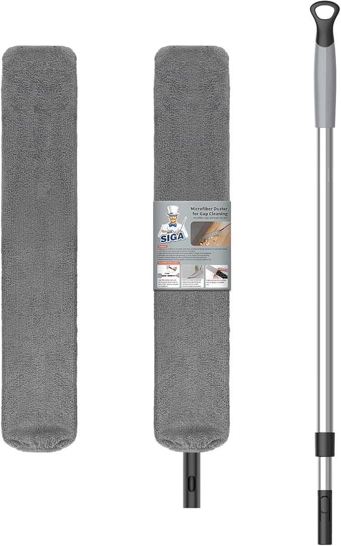 MR.SIGA Flexible Microfiber Long Duster for Gap Cleaning Stainless Steel Adjustable Handle Washable Gap Cleaning Duster Gray