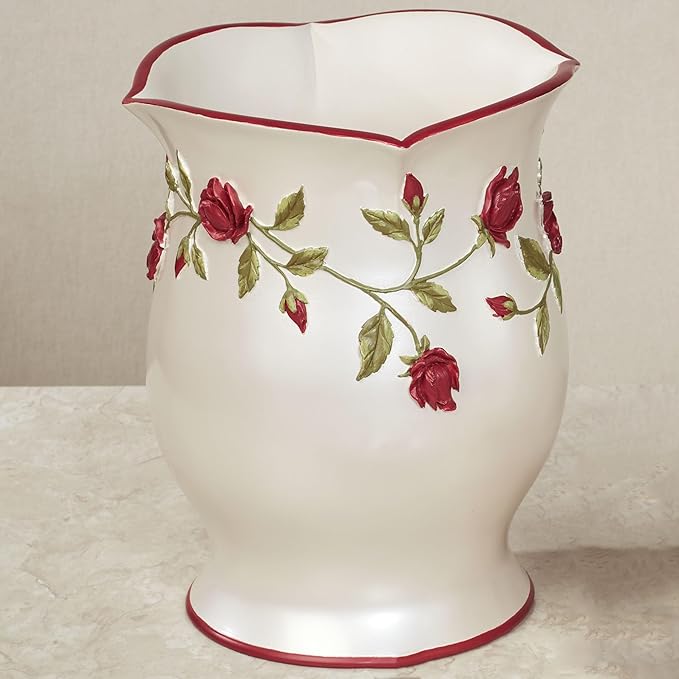 Touch of Class Vining Rose Wastebasket Pearl