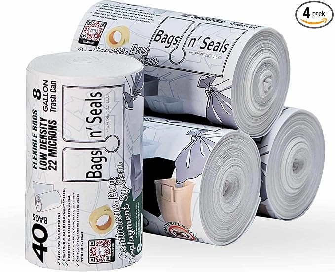 Bags n' Seals 13 Gallon Trash Bags 4-40 Count Tall Kitchen Trash Bag Rolls (160 Count) with Fresh Linen Scent Tear-Resistant 22 Micron Thickness Anti-Static Bags