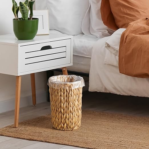 2 Gallon Wicker Trash Can Woven Water Hyacinth Wicker Waste Basket for Bathroom Small Trash Can for Bedroom Round Garbage Can for Boho Decor Bedroom Bathroom