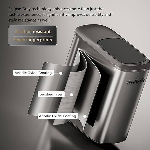 MRBIN Stainless Steel Motion Sensor Bathroom Trash Can 10L / 2.6gal Slim Smart Toilet Waste Basket with Lid Automatic Touchless Kitchen Bucket for Narrow Restroom Vanity Rv Eclipse Grey