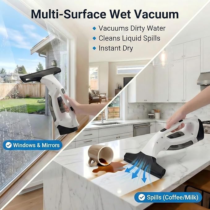 Electric Window Vacuum Squeegee 2200mAh &amp 2000Pa Cordless Window Cleaner Tool with 150ml Water Collection Tank Window Cleaning Kit for Shower Glass Car Door Mirror Home