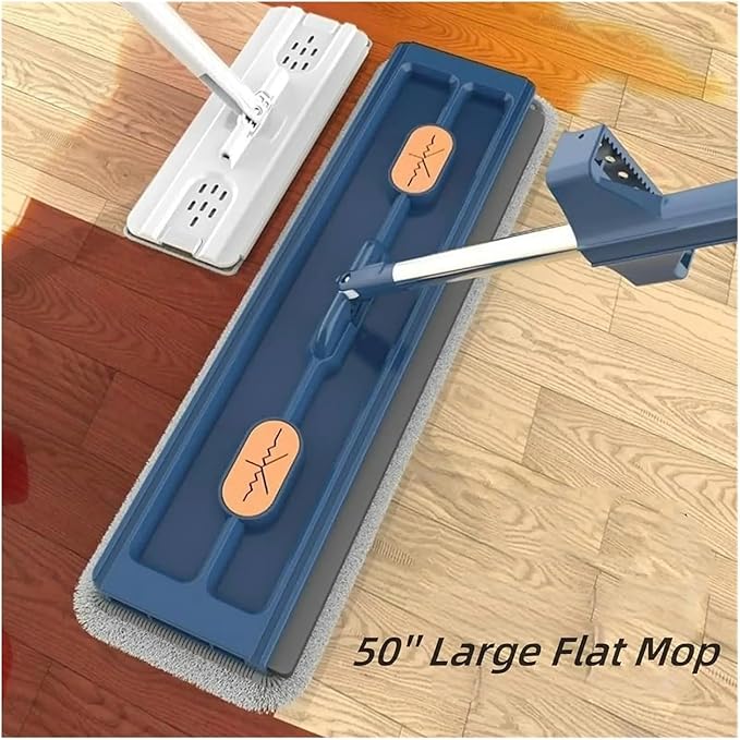 Large Flat Mop with Long Handle - Microfiber Floor Cleaning ToolCompatible for Hardwood Tile Bathroom Kitchen Home Use(White)