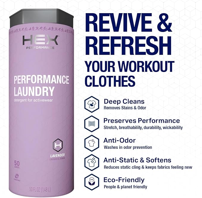 HEX Performance Laundry Detergent Lavender 100 Loads (Pack of 2) - Designed for Activewear Eco-Friendly Concentrated Formula