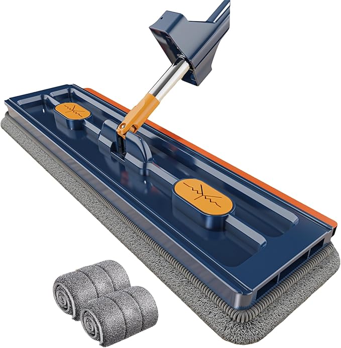 Large Flat Mop with 360° Rotating Head Microfiber Wet and Dry Mop with Stainless Steel Handle Reusable for Floors Corners Windows