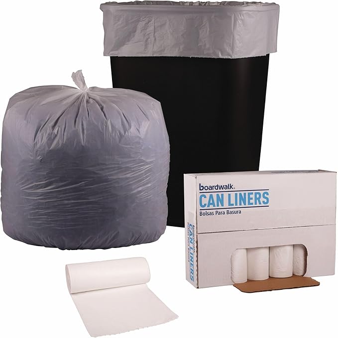 Boardwalk Low-Density Waste Can Liners 30 gal 0.6 mil 30 x 36 White 25 Bags/Roll 8 Rolls/Carton