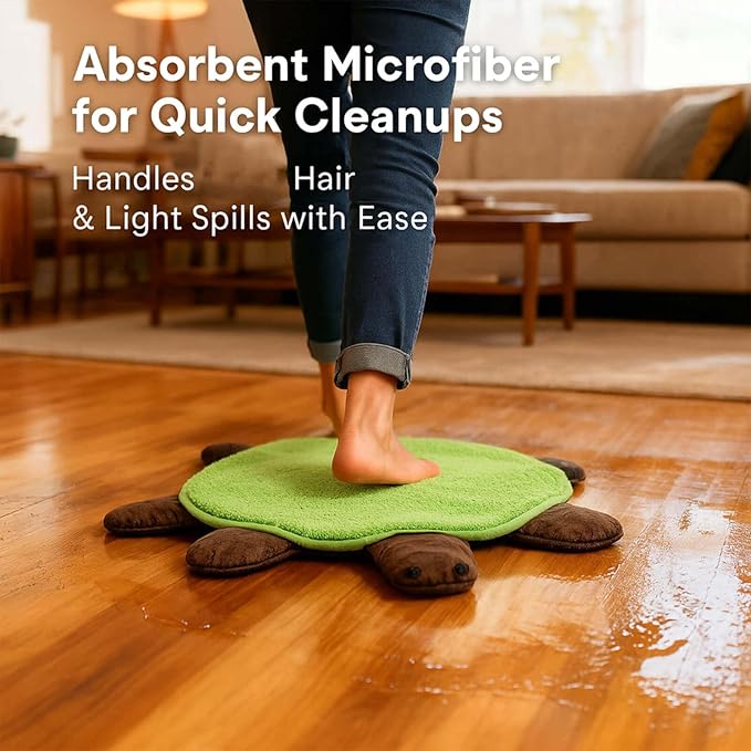 Floor Turtle Foot Mop – Cute Turtle-Shaped Foot Mop Pad with Double-Sided Microfiber Hands-Free Floor Cleaning for Hair Pickup Washable Reusable Pad for Home and Office Floors (Green *3)