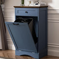 AHB 13 Gallons Tilt Out Trash Cabinet Hidden Trash Can Cabinet Freestanding Garbage Recycling Cabinet with Hideaway Drawer Pet Proof Trash Bin for Kitchen Living Room Blue