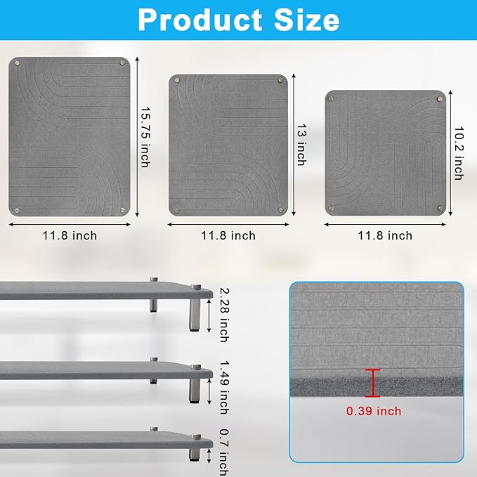 3Pcs Nesting Stone Drying Mat for Kitchen Counter Quick Drying Stone Dish Drying Mat with Non-Slip Feet Super Absorbent Heat Resistant Diatomaceous Earth Dish Drying Mat for Dishes Bottles-Wave