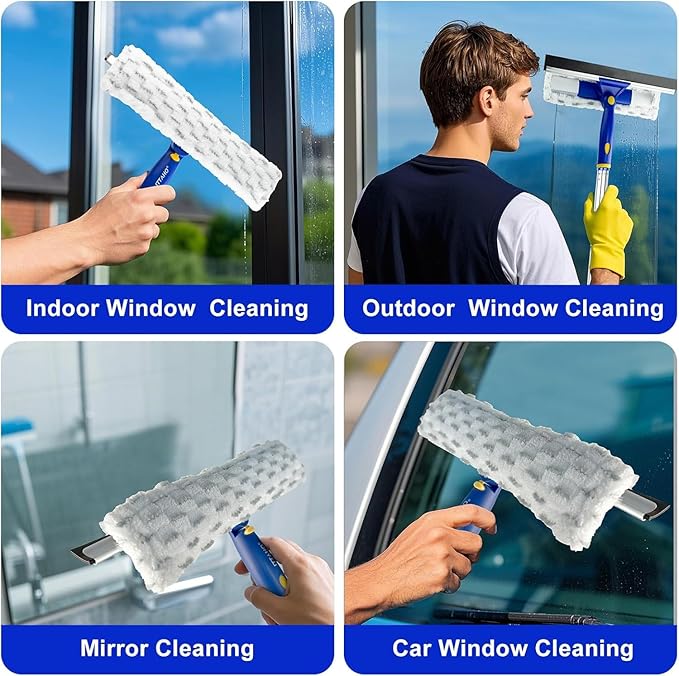 ITTAHO 86.6 Window Squeegee Cleaner2 in 1 Window Cleaning Tool KitShower Squeegee with Extension PoleGlass Cleaning Tools for Shower GlassIndoor/Outdoor High Window Cleaning-Two Pads