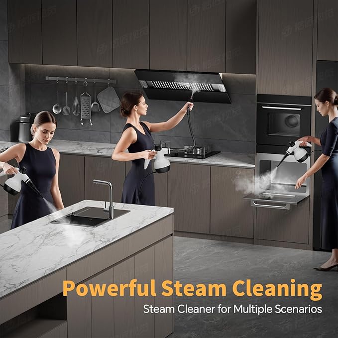Steam Cleaner Handheld Steam Cleaner for Home 16-Piece Steam Cleaner Kit with Automatic Steam Switch Steamer for Kitchen Bathroom Living Room and Multi-Surface Deep Cleaning (White/Black)