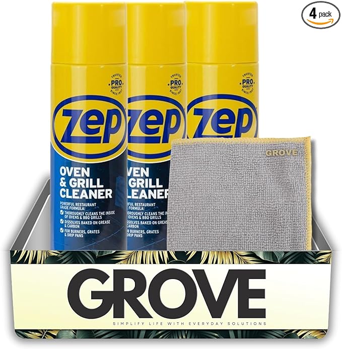 Zep No Scent Oven and Grill Cleaner 19 oz (3-Pack) Bundle with Microfiber Cleaning Cloth – Thick Foam Formula for Deep Grease and Grime Removal – Gift Set (4 Items).