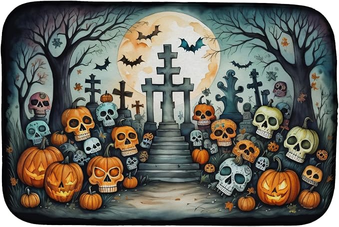 Caroline's Treasures DAC2274DDM Calaveras Sugar Skulls Spooky Halloween Dish Drying Mat Absorbent Dish Drying Mat Pad for Kitchen Counter Dish Drainer Mat for Countertop 14 x 21 Multicolor