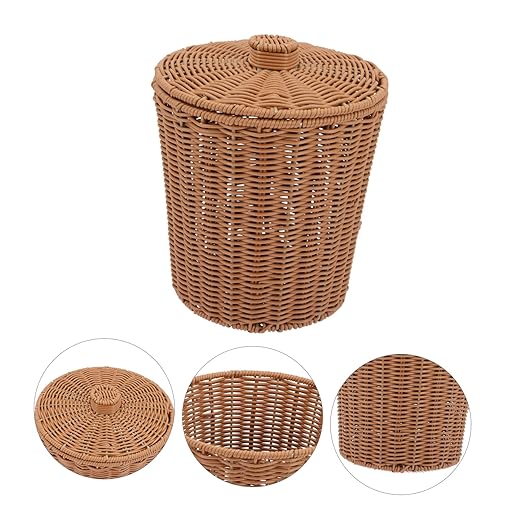CHILDWEET Bedroom Trash Can Decorative Elegant Wicker Storage Basket Small Size Easy to Room Bathroom