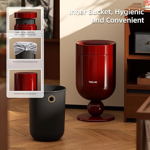 Bathroom Trash Can with Lid - Motion Sensor Smart Garbage Bin with Toilet Brush 2 Gallon / 7L Small Automatic Trash Can Odor-Control for Bathroom (Grey-Top Open)